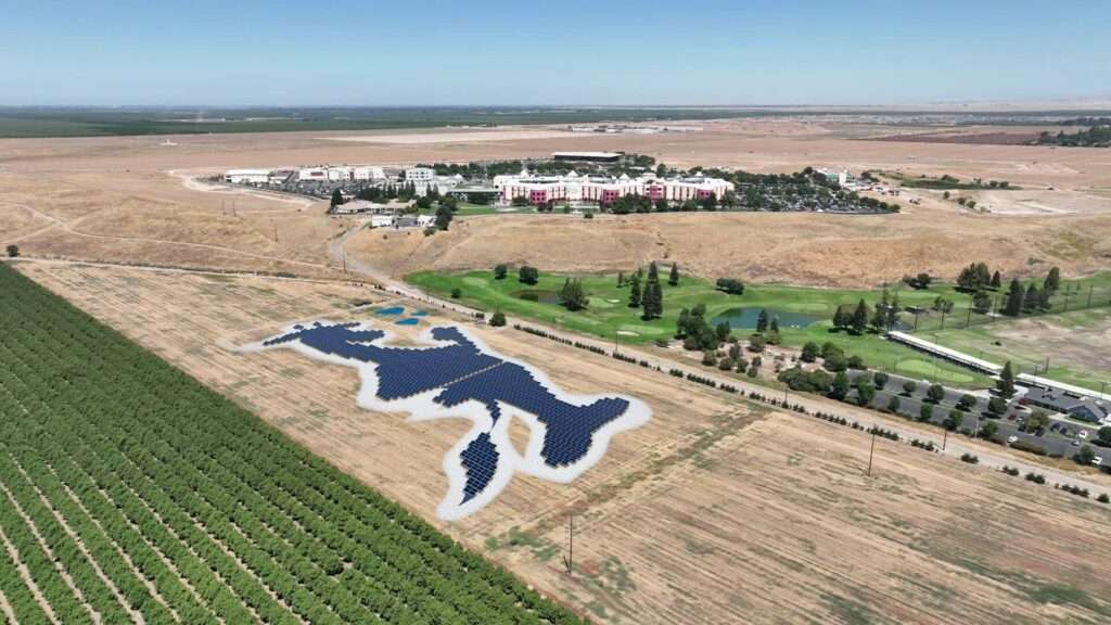 Rendering of Valley Children's solar field, designed in the shape of the hospital's mascot, George the Giraffe. (Madera, California)