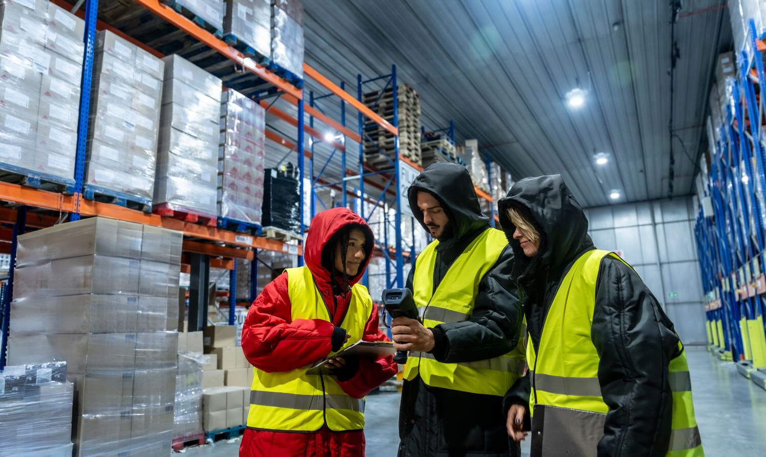 employees working together in a cold storage facility