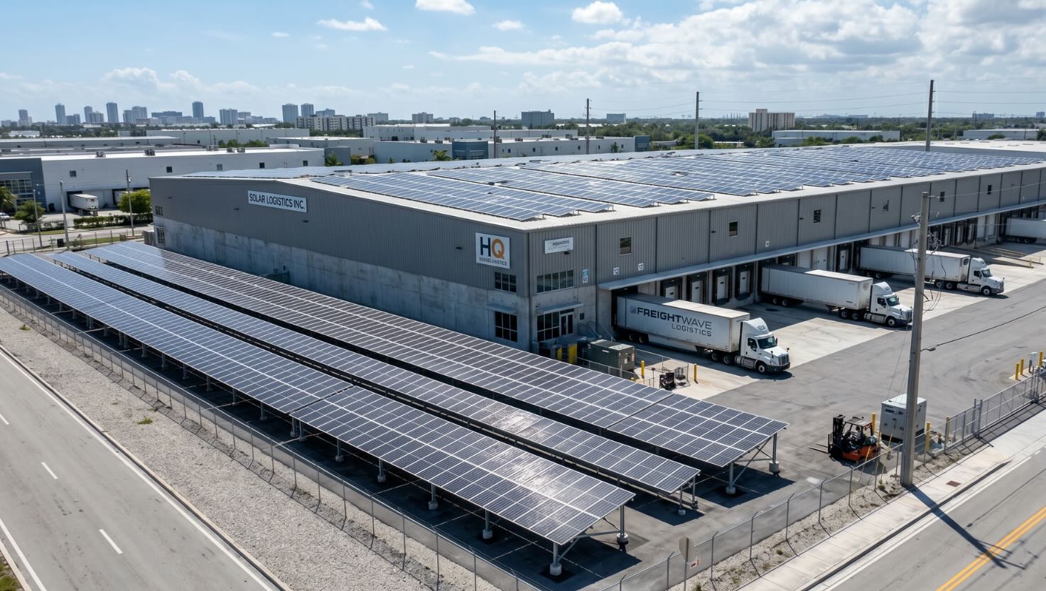 solar panels outside of manufacturing warehouse