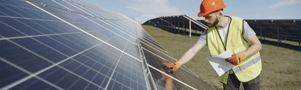engineer looking at solar panels
